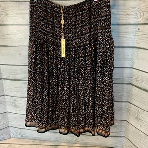 Max Studio Women’s Skirt XS Smocked Waist Sheer Lined Mini Black & Polka Dot New